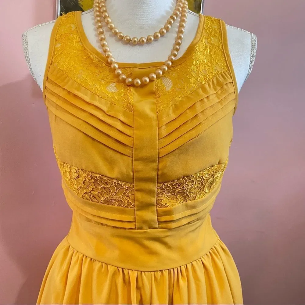 Hollywould Goldenrod Flowy Lace Wasp Waist Romper